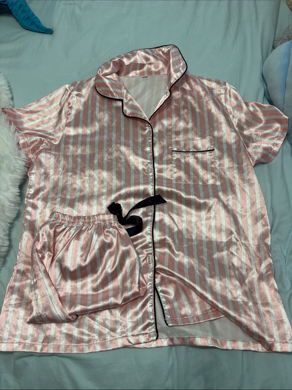 Summer Women's Pink Striped Pajama Set